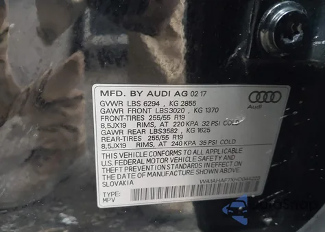 2017 Audi Q7 2.0T Premium из США, поврежденный, VIN WA1AHAF7XHD044223